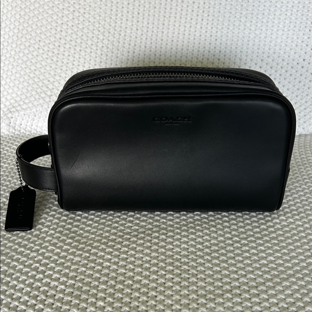 Coach Small Travel Kit Black Leather Toiletry with Carry Handle